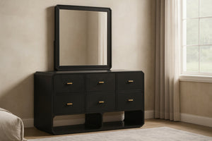 Meridian Furniture Parker Ash Veneer Wall Mirror with Stylish Frame for Modern Entryway or Living Room Decor Black 300Black-M