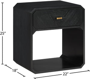 Meridian Furniture Parker Mid-century Modern Ash Veneer Nightstand with Single Drawer for Bedroom Storage Black 300Black-NS