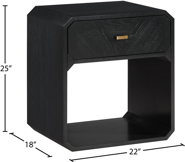 Meridian Furniture Parker Mid-century Modern Ash Veneer Nightstand with Single Drawer for Bedroom Storage Black 300Black-NS