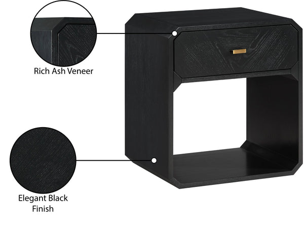 Meridian Furniture Parker Mid-century Modern Ash Veneer Nightstand with Single Drawer for Bedroom Storage Black 300Black-NS