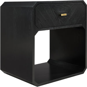 Meridian Furniture Parker Mid-century Modern Ash Veneer Nightstand with Single Drawer for Bedroom Storage Black 300Black-NS
