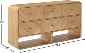 Meridian Furniture Parker Six Drawer Ash Veneer Dresser Mid-century Modern Style Bedroom Storage Furniture Natural 300Natural-D