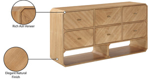 Meridian Furniture Parker Six Drawer Ash Veneer Dresser Mid-century Modern Style Bedroom Storage Furniture Natural 300Natural-D