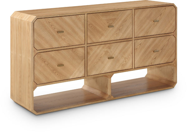 Meridian Furniture Parker Six Drawer Ash Veneer Dresser Mid-century Modern Style Bedroom Storage Furniture Natural 300Natural-D