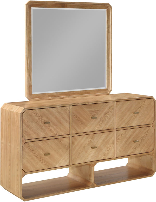 Meridian Furniture Parker Six Drawer Ash Veneer Dresser Mid-century Modern Style Bedroom Storage Furniture Natural 300Natural-D