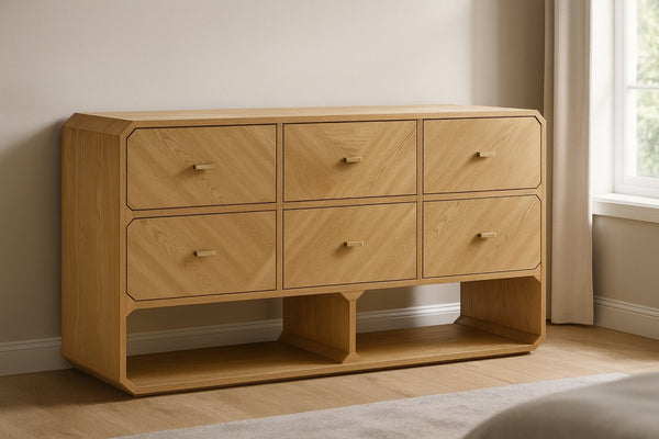 Meridian Furniture Parker Six Drawer Ash Veneer Dresser Mid-century Modern Style Bedroom Storage Furniture Natural 300Natural-D