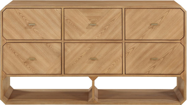 Meridian Furniture Parker Six Drawer Ash Veneer Dresser Mid-century Modern Style Bedroom Storage Furniture Natural 300Natural-D
