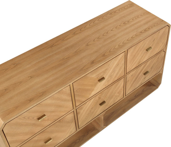 Meridian Furniture Parker Six Drawer Ash Veneer Dresser Mid-century Modern Style Bedroom Storage Furniture Natural 300Natural-D