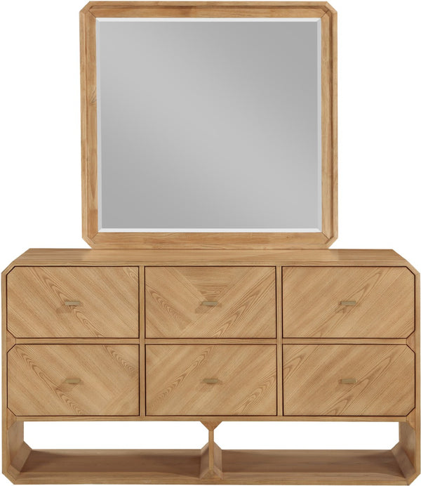 Meridian Furniture Parker Six Drawer Ash Veneer Dresser Mid-century Modern Style Bedroom Storage Furniture Natural 300Natural-D