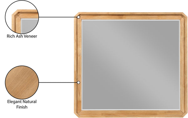 Meridian Furniture Parker Ash Veneer Wall Mirror with Stylish Frame for Modern Entryway or Living Room Decor Natural 300Natural-M