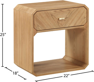 Meridian Furniture Parker Mid-century Modern Ash Veneer Nightstand with Single Drawer for Bedroom Storage Natural 300Natural-NS