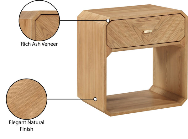 Meridian Furniture Parker Mid-century Modern Ash Veneer Nightstand with Single Drawer for Bedroom Storage Natural 300Natural-NS