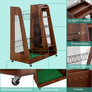 English Elm Golf Bag Storage Rack Wooden 2 Bag Organizer with Shoe Shelf for Garage Basement Brown W1422P296352