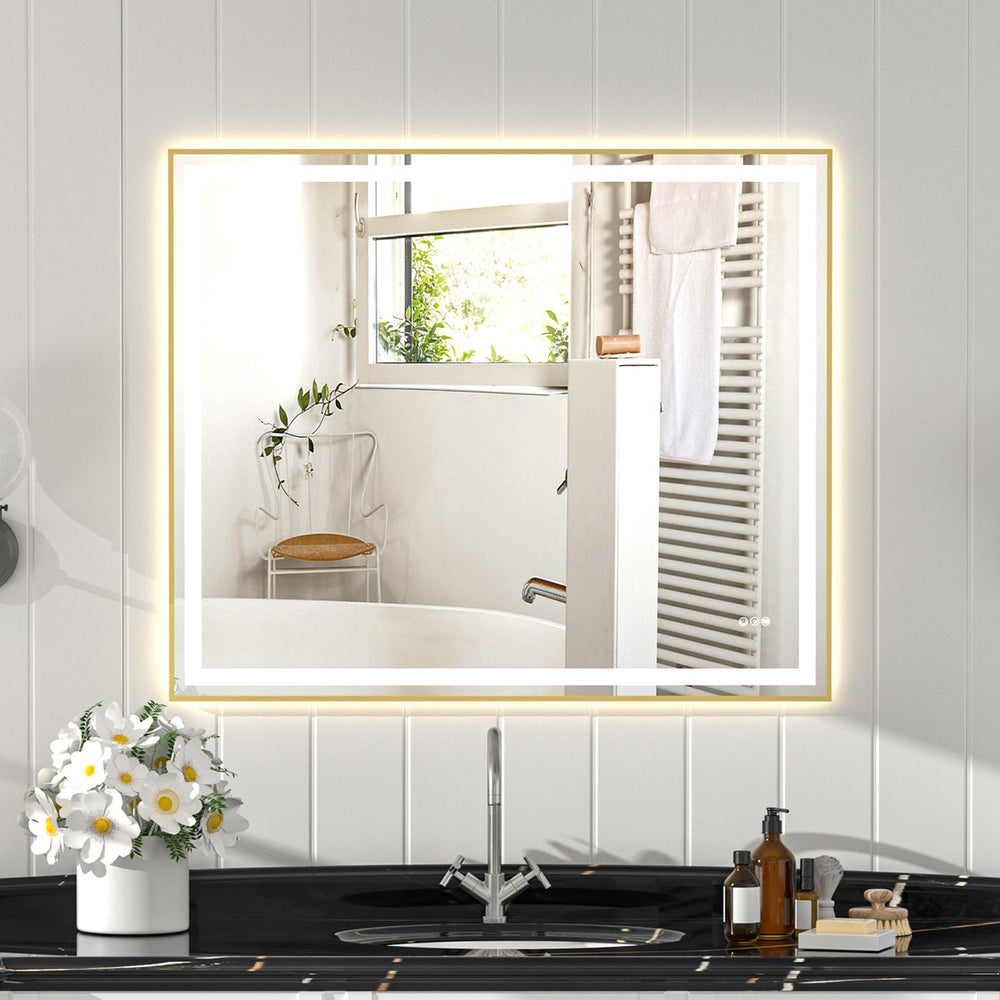 English Elm 48x40" Gold Eco-Friendly Mirror with Dual Front & Back LED Strips, 3-Color Temp, UL Listed Kit T3177P320570