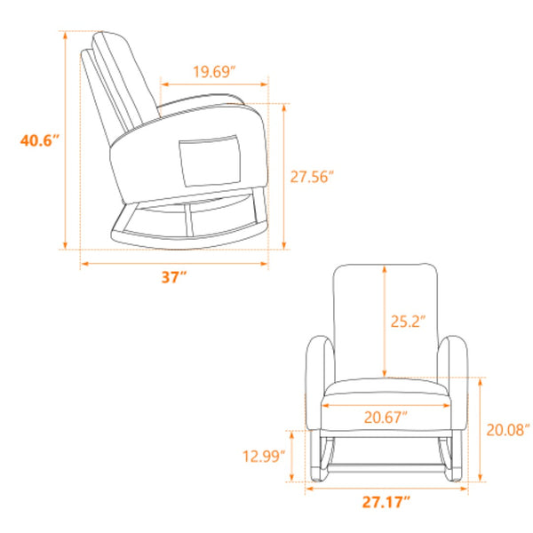 English Elm 27.2"w Wingback Glider Rocker Polyester Nursery Chair with Walnut Rubberwood Base W3188P304603