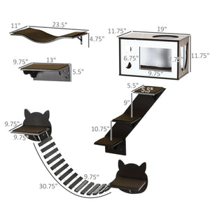 English Elm Pawhut Modular Wall Mounted Cat Tree with Condo Curved Perch Bridge and Solid Wood Frame W2225P217054