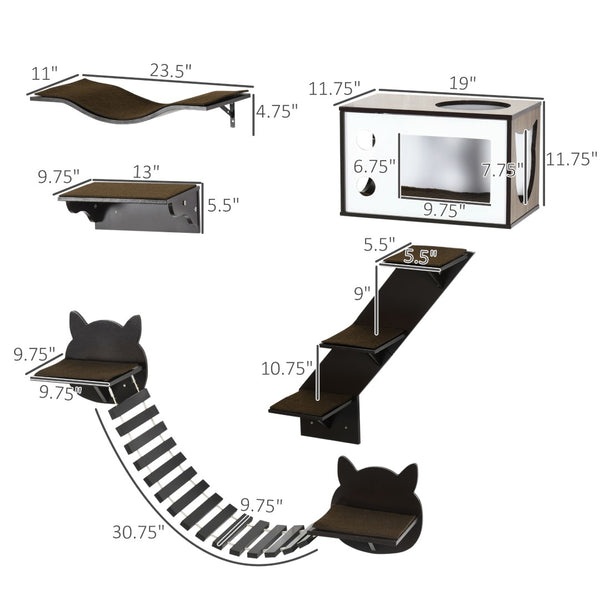 English Elm Pawhut Modular Wall Mounted Cat Tree with Condo Curved Perch Bridge and Solid Wood Frame W2225P217054