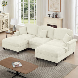 English Elm Classic Comfy Modular U-Shape Sectional Sofa: Stylish Chenille Couch With Flared Arms & Ottomans W3041S00235