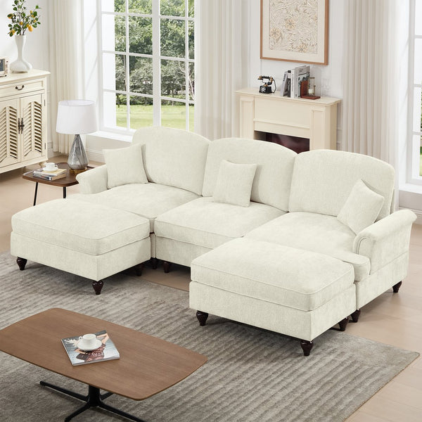 English Elm Classic Comfy Modular U-Shape Sectional Sofa: Stylish Chenille Couch With Flared Arms & Ottomans W3041S00235