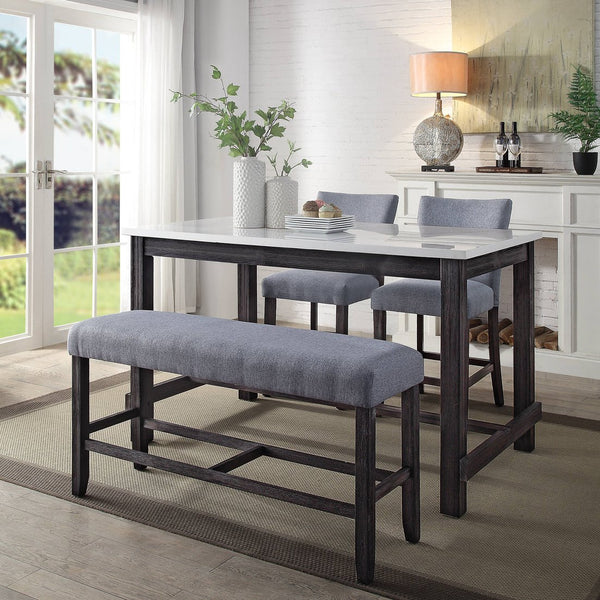 English Elm Grey Counter Height Bench with Weathered Espresso Frame, Textured Upholstery & Foam Seat Comfort B062P189114
