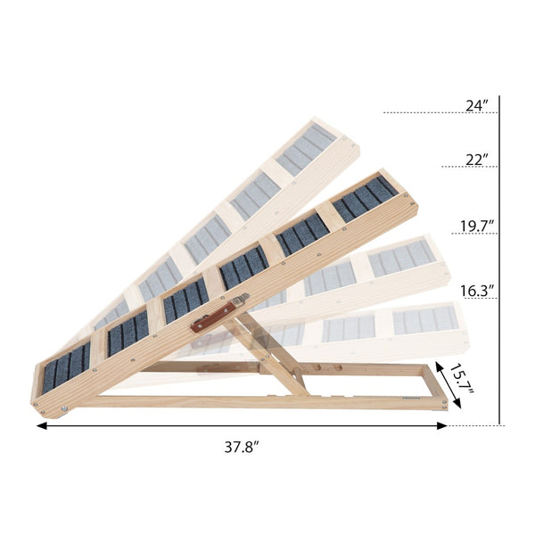 English Elm 39" Folding Pinewood Pet Ramp with Non-slip Surface and Adjustable Height for Dogs W2181P357575