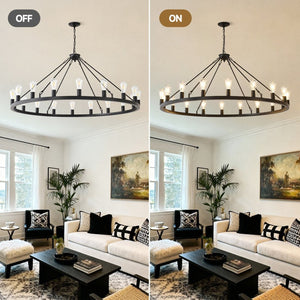 English Elm 53 Inch Matte Black Wagon Wheel Chandelier 18 Light Farmhouse Foyer Statement Fixture W5008P393041