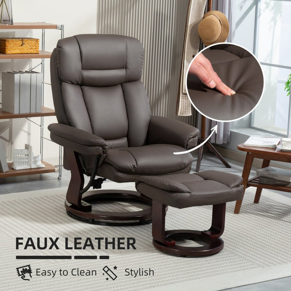 English Elm Swivel Recliner and Ottoman Set Pu Leather Pocket Spring Lounge Chair for Living Room T3971P405867