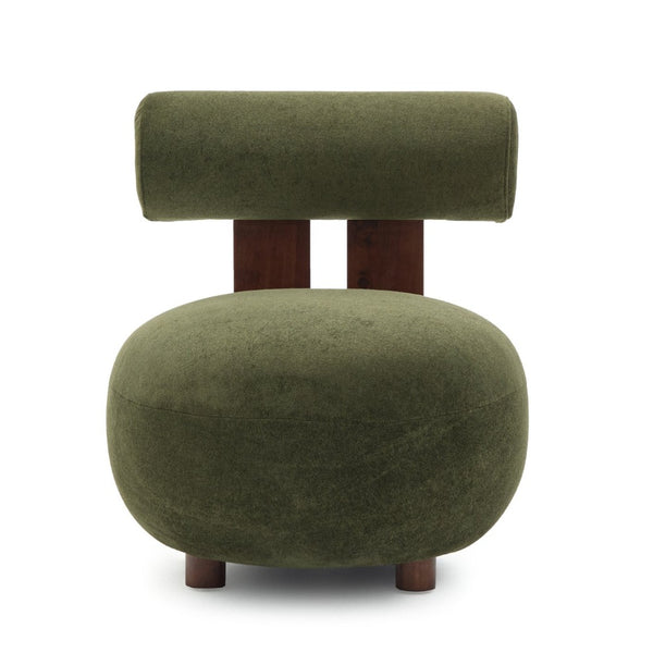 English Elm Modern Sculptural Velvet Accent Chair with Solid Wood Legs for Eclectic Living Spaces Olive Green,Walnut N776P420637G