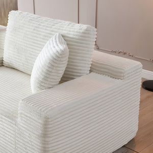 English Elm Modular Cloud Sectional Sofa with Corduroy Deep Seating Usb Ports and Storage Ottoman Beige W1117S00358