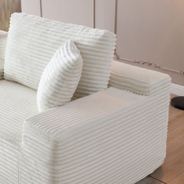 English Elm Modular Cloud Sectional Sofa with Corduroy Deep Seating Usb Ports and Storage Ottoman Beige W1117S00358
