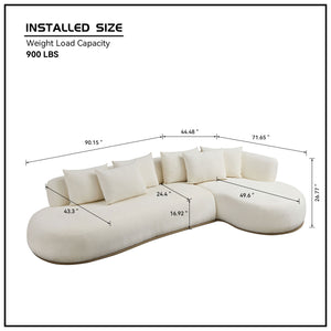 English Elm VSF1112 Oversized Beige L-Shaped Sectional Sofa with PU Leather Base, No Assembly, 6 Pillows, Plush Comfort W3208S00003