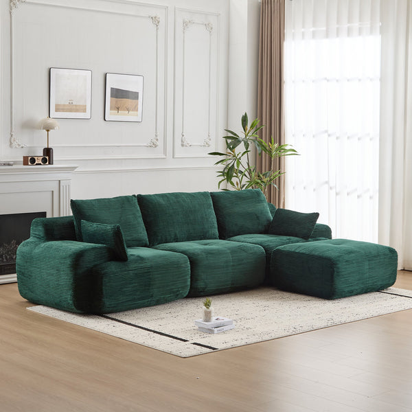 English Elm Modern Memory Foam Compressed Sofa — Pet-Friendly Corduroy Modular Sectional, Cloud-Like Comfort, No Assembly Green W3723S00012