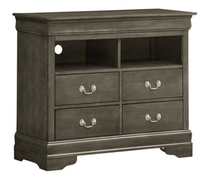 English Elm Louis Louis Phillipe G3105-TV Gray Media Chest — Traditional Carved Design, Dovetailed Drawers, Tarnish-Resist Hardware B078108186