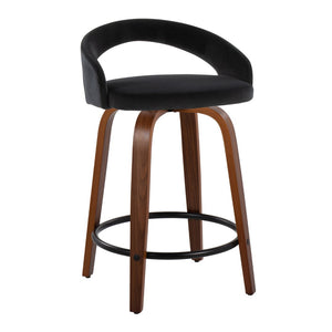 English Elm Fixed-height Velvet Swivel Counterstools with Walnut Bentwood Legs for Kitchen Islands B202S01759