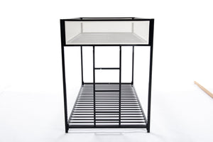English Elm Adam Twin Over Twin Metal Bunk Bed In Black With White Mesh Guardrails - Safe, Stylish, Space-Saving! B083P170084
