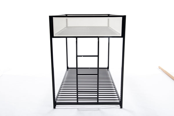 English Elm Adam Twin Over Twin Metal Bunk Bed In Black With White Mesh Guardrails - Safe, Stylish, Space-Saving! B083P170084
