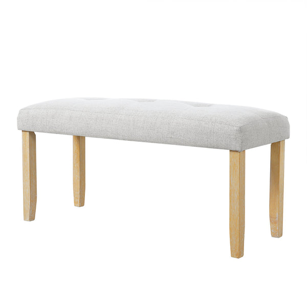 English Elm Upholstered Tufted Bench with LVL Rubber Wood Legs, Mid-Century Modern End of Bed Seating, 250lb Capacity Beige+Natural N752P294997D