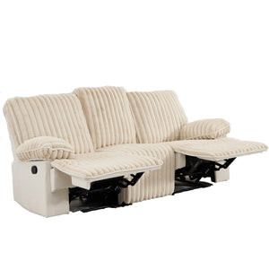 English Elm 1+3 Corduroy Reclining Sofa Set with Hidden Cup Holders for Home Theater W3900S00010