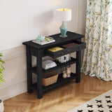 English Elm Trexm Retro Console Table With Drawer and Two Sturdy Shelves For Entryway, Living Room (Black)