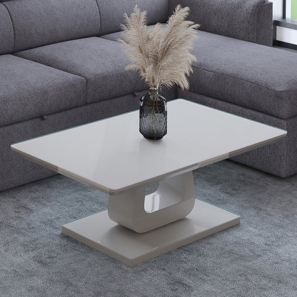 Worldwide Home Furnishings Corvus-coffee Table - Stylish Warm Grey High Gloss Finish With Tempered Glass Top For Modern Living Rooms Warm Grey Engineered Wood,Glass 301-159wgy
