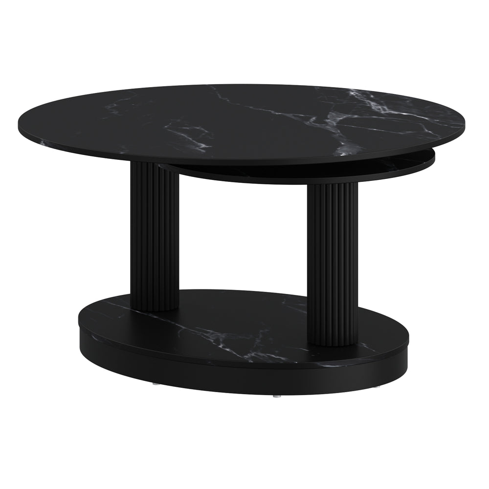 Worldwide Home Furnishings Elara-coffee Table – Contemporary Extendable Design With Stylish Sintered Stone Top For Any Space Black Sintered Stone,Metal 301-198bk