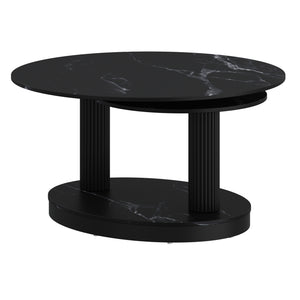 Worldwide Home Furnishings Elara-coffee Table – Contemporary Extendable Design With Stylish Sintered Stone Top For Any Space Black Sintered Stone,Metal 301-198bk