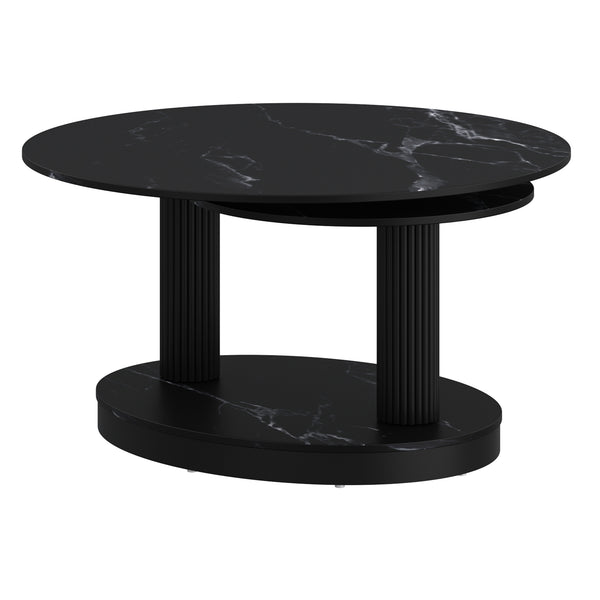 Worldwide Home Furnishings Elara-coffee Table – Contemporary Extendable Design With Stylish Sintered Stone Top For Any Space Black Sintered Stone,Metal 301-198bk