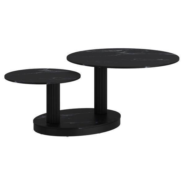 Worldwide Home Furnishings Elara-coffee Table – Contemporary Extendable Design With Stylish Sintered Stone Top For Any Space Black Sintered Stone,Metal 301-198bk