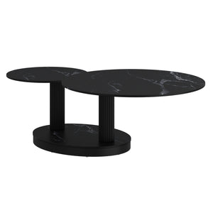 Worldwide Home Furnishings Elara-coffee Table – Contemporary Extendable Design With Stylish Sintered Stone Top For Any Space Black Sintered Stone,Metal 301-198bk