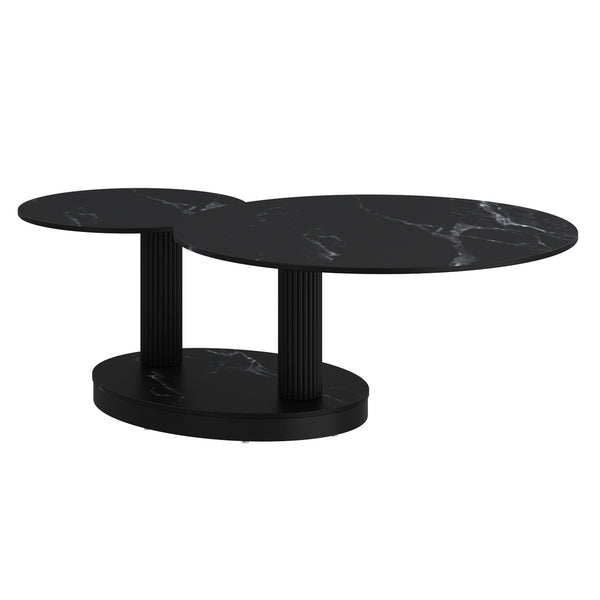 Worldwide Home Furnishings Elara-coffee Table – Contemporary Extendable Design With Stylish Sintered Stone Top For Any Space Black Sintered Stone,Metal 301-198bk