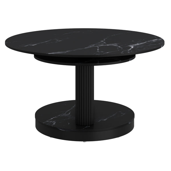 Worldwide Home Furnishings Elara-coffee Table – Contemporary Extendable Design With Stylish Sintered Stone Top For Any Space Black Sintered Stone,Metal 301-198bk