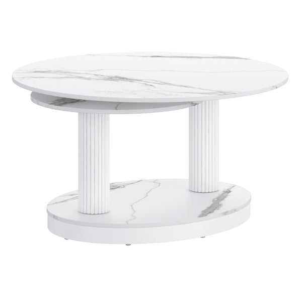 Worldwide Home Furnishings Elara-coffee Table – Contemporary Extendable Design With Stylish Sintered Stone Top For Any Space White Sintered Stone,Metal 301-198wt