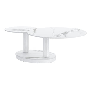 Worldwide Home Furnishings Elara-coffee Table – Contemporary Extendable Design With Stylish Sintered Stone Top For Any Space White Sintered Stone,Metal 301-198wt