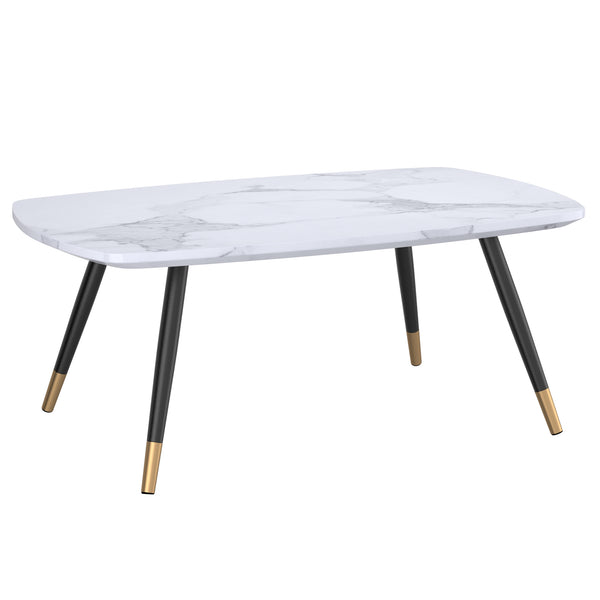 Worldwide Home Furnishings Emery-rect. Marble-look Coffee Table With Aged Gold Accents For Modern Living Spaces - Chic Design White Faux Marble,Black Engineered Wood,Laminated Veneer,Metal 301-294rec-wt
